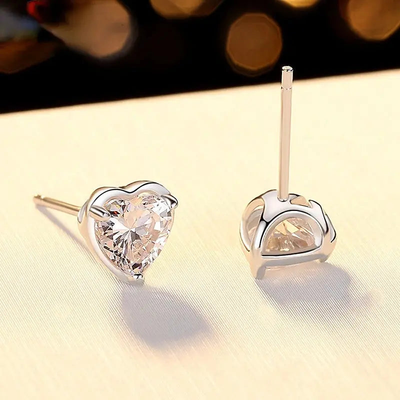 Platinum Plated Silver Heart Stud Moissanite Earrings 1.8 ctw Moissanite Engagement Rings & Jewelry | Luxus Moissanite