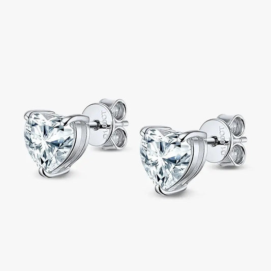 Platinum Plated Silver Heart Stud Moissanite Earrings 2, 4, or 8 ctw Moissanite Engagement Rings & Jewelry | Luxus Moissanite