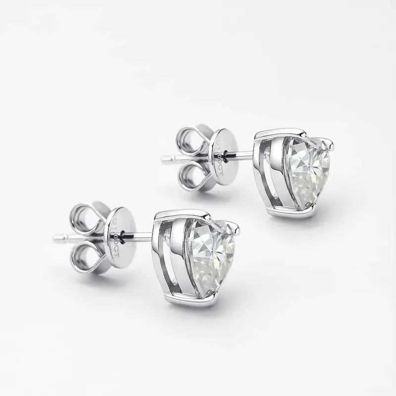 Platinum Plated Silver Heart Stud Moissanite Earrings 2, 4, or 8 ctw Moissanite Engagement Rings & Jewelry | Luxus Moissanite