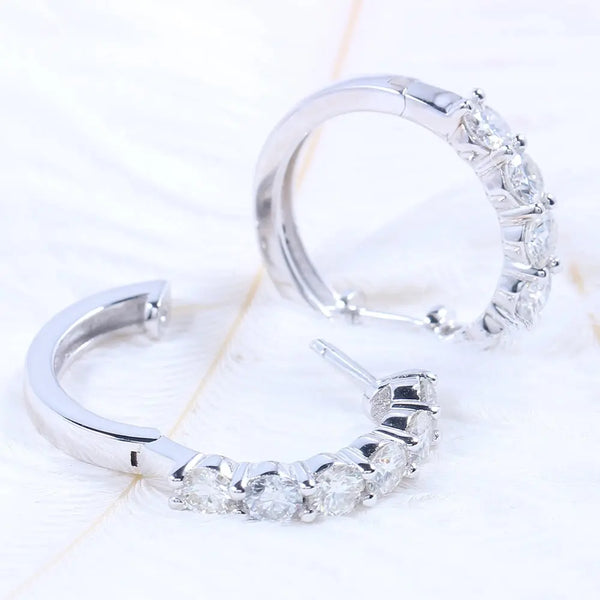 Platinum Plated Silver Hoop Moissanite Earrings 2.4ctw Moissanite Engagement Rings & Jewelry | Luxus Moissanite