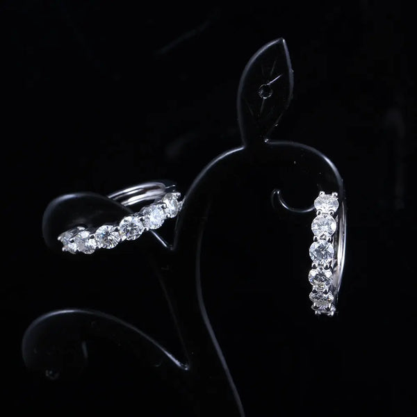 Platinum Plated Silver Hoop Moissanite Earrings 2.4ctw Moissanite Engagement Rings & Jewelry | Luxus Moissanite