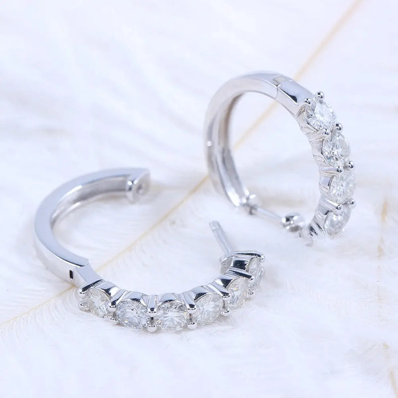 Platinum Plated Silver Hoop Moissanite Earrings 2.4ctw Moissanite Engagement Rings & Jewelry | Luxus Moissanite