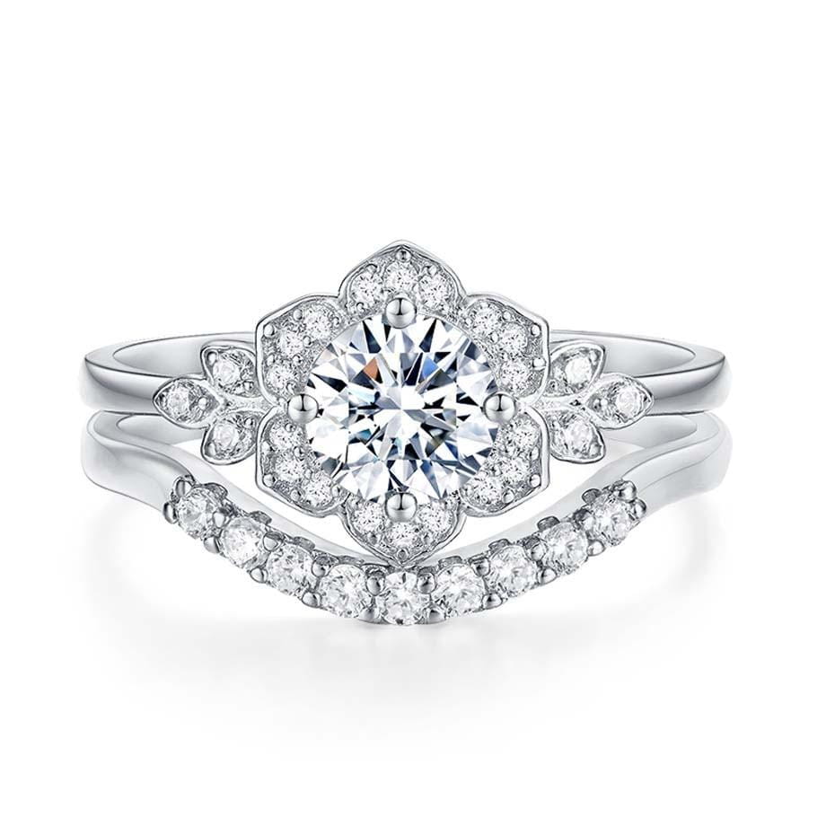 Platinum Plated Silver Moissanite Bridal Set 1ct Total Moissanite Engagement Rings & Jewelry | Luxus Moissanite