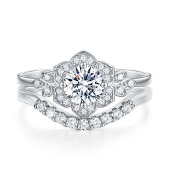 Platinum Plated Silver Moissanite Bridal Set 1ct Total Moissanite Engagement Rings & Jewelry | Luxus Moissanite