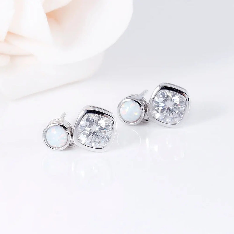 Platinum Plated Silver Moissanite Earrings With White Opal 2ctw Moissanite Engagement Rings & Jewelry | Luxus Moissanite