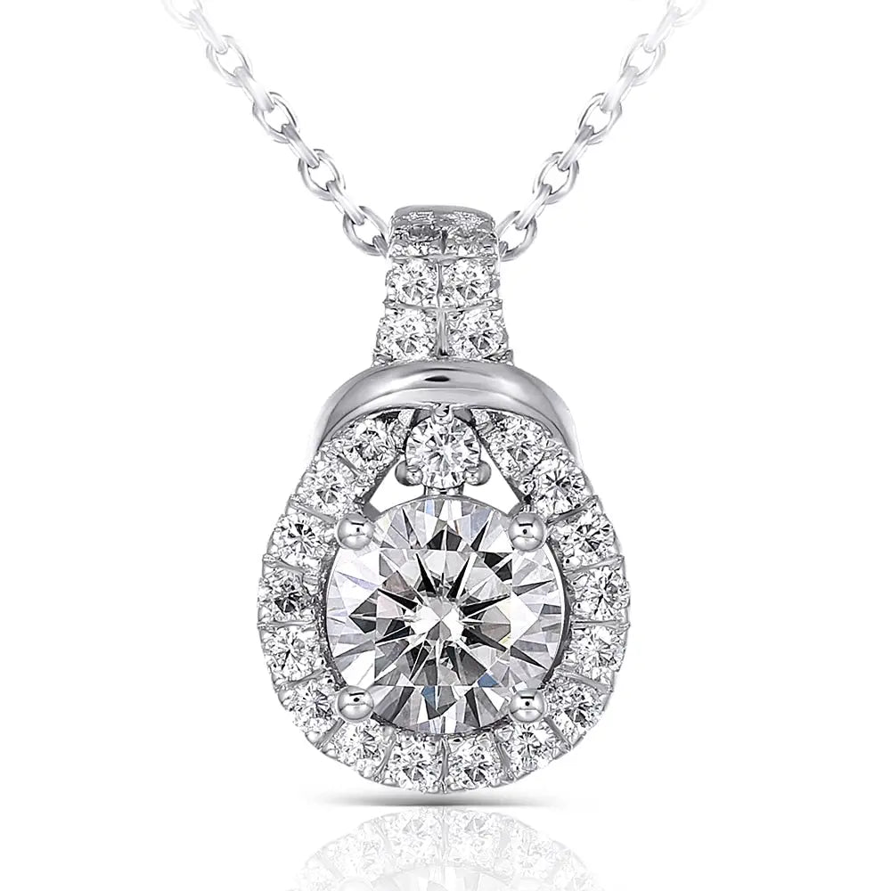 Platinum Plated Silver Moissanite Necklace / Pendant 1.19ct Moissanite Engagement Rings & Jewelry | Silver Moissanite Pendant  | Luxus Moissanite