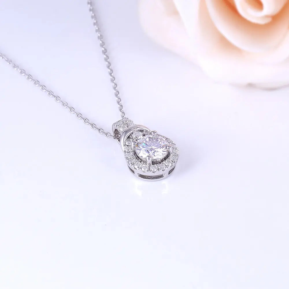 Platinum Plated Silver Moissanite Necklace / Pendant 1.19ct Moissanite Engagement Rings & Jewelry | Silver Moissanite Pendant  | Luxus Moissanite