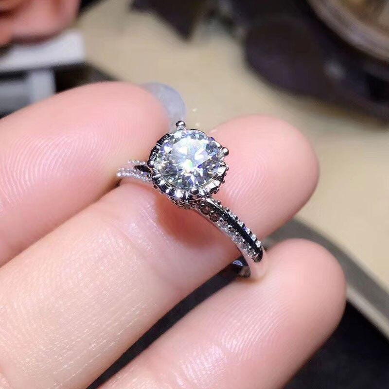 Platinum Plated Silver Moissanite Ring 1ct Center Stone Moissanite Engagement Rings & Jewelry | Luxus Moissanite Platinum Ring Wedding