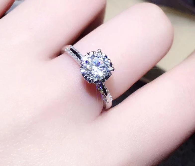Platinum Plated Silver Moissanite Ring 1ct Center Stone Moissanite Engagement Rings & Jewelry | Luxus Moissanite Platinum Ring Wedding