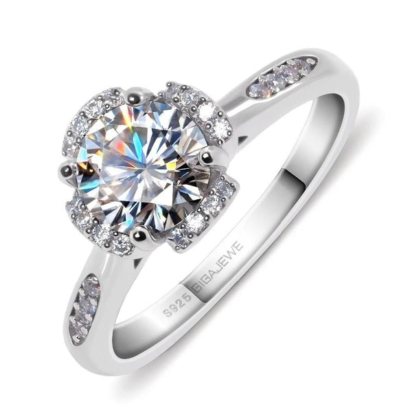 Platinum Plated Silver Moissanite Ring 1ct Center Stone Moissanite Engagement Rings & Jewelry | Luxus Moissanite - Platinum Plated Silver Moissanite Ring Band