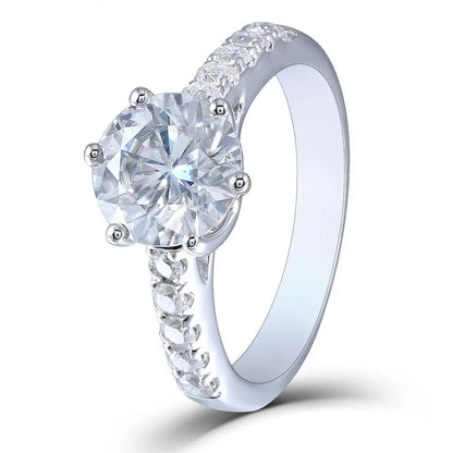 Platinum Plated Silver Moissanite Ring 2ct Center Stone Moissanite Engagement Rings & Jewelry | Affordable Engagement Ring | Luxus Moissanite