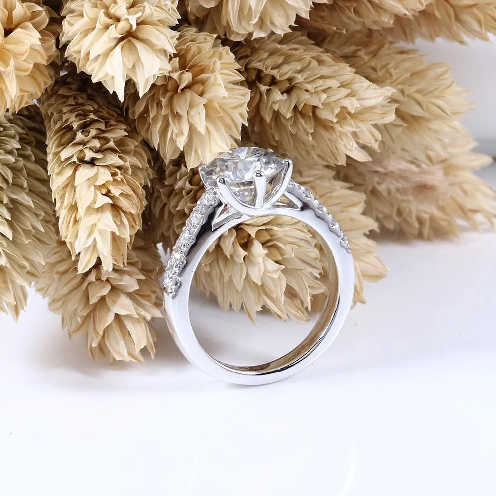 Platinum Plated Silver Moissanite Ring 2ct Center Stone Moissanite Engagement Rings & Jewelry | Affordable Engagement Ring | Luxus Moissanite