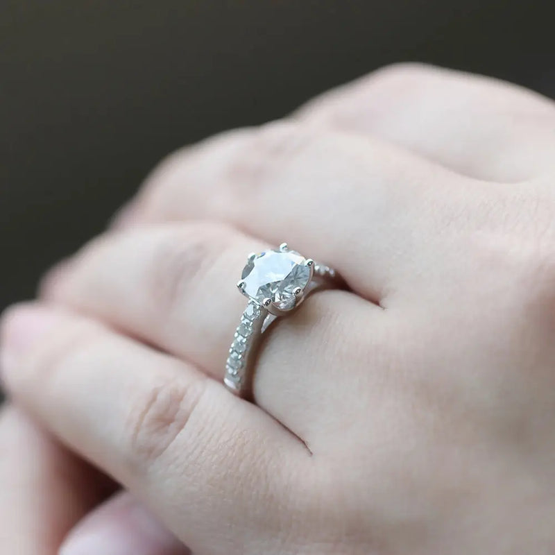 Platinum Plated Silver Moissanite Ring 2ct Center Stone Moissanite Engagement Rings & Jewelry | Luxus Moissanite