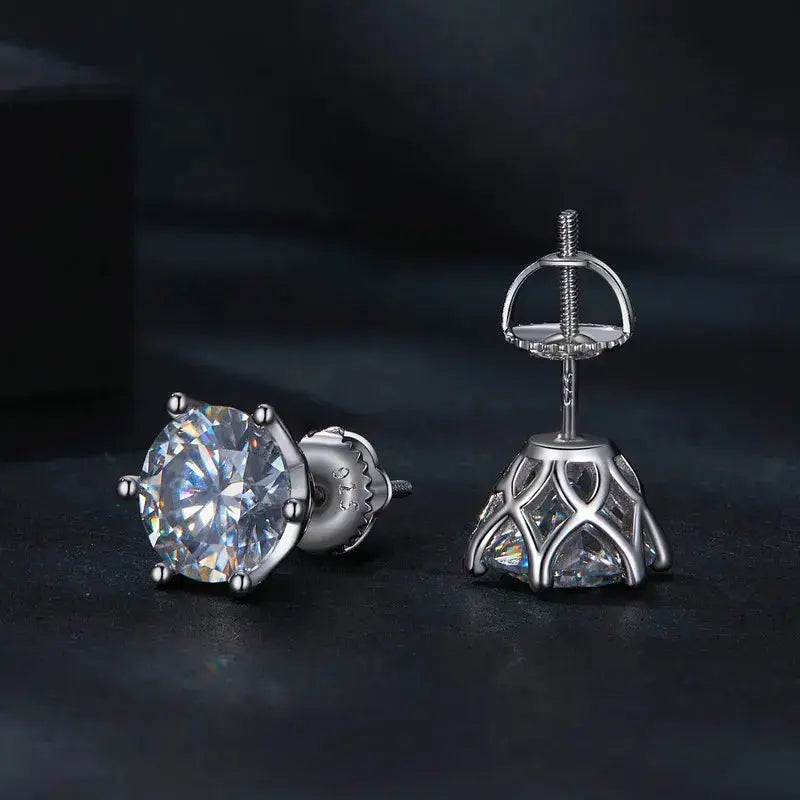 Platinum Plated Silver Moissanite Stud Earrings 1CTW, 2CTW, or 4CTW Moissanite Engagement Rings & Jewelry | Luxus Moissanite