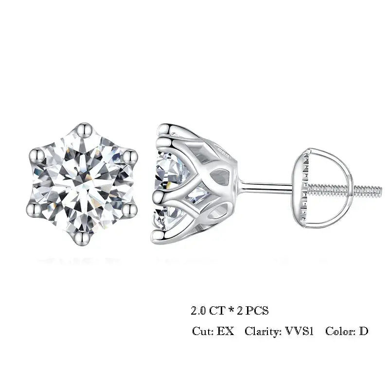 Platinum Plated Silver Moissanite Stud Earrings 1CTW, 2CTW, or 4CTW Moissanite Engagement Rings & Jewelry | Luxus Moissanite
