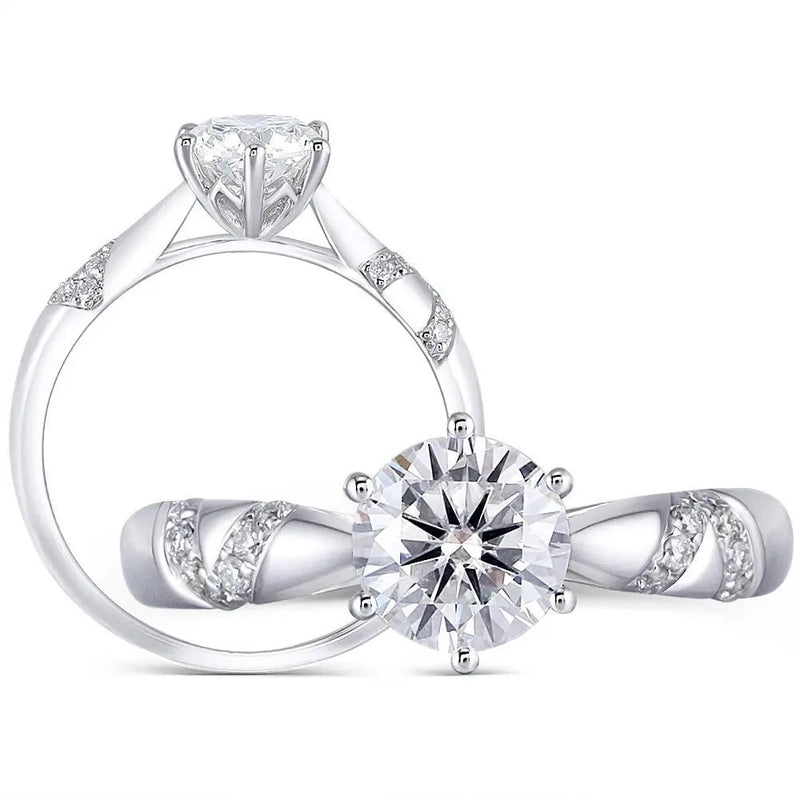 Platinum Plated Silver Solitaire Moissanite Ring 1ct Moissanite Engagement Rings & Jewelry - 1 carat solitaire ring -| Luxus Moissanite