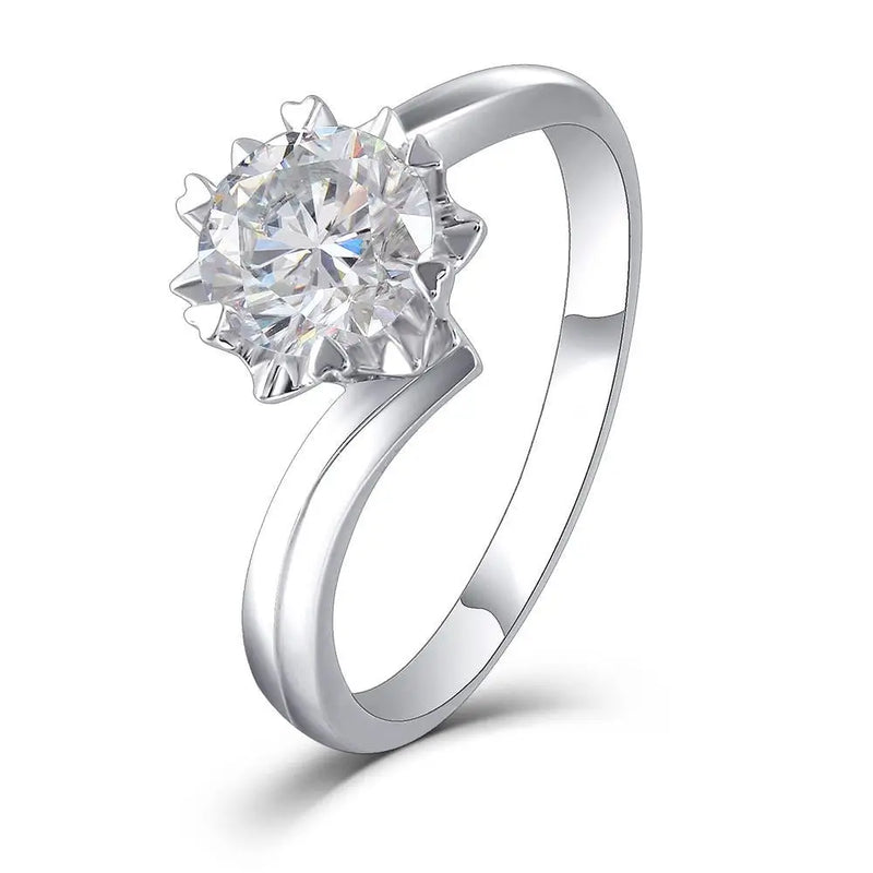 Platinum Plated Silver Twisted Solitaire Moissanite Ring 1ct Moissanite Engagement Rings & Jewelry | Luxus Moissanite