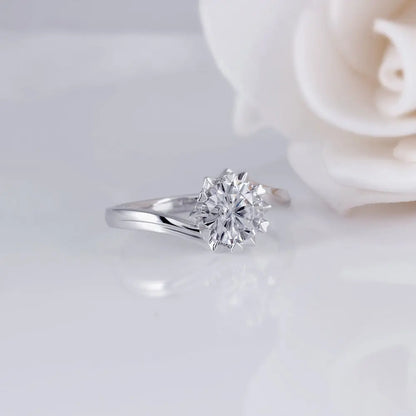 Platinum Plated Silver Twisted Solitaire Moissanite Ring 1ct Moissanite Engagement Rings & Jewelry | Luxus Moissanite