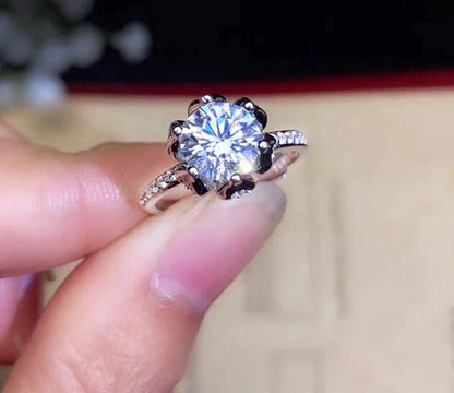 Platinum Plated Silver Vintage Halo Moissanite Ring 1.2ct Center Stone Moissanite Engagement Rings & Jewelry | Luxus Moissanite