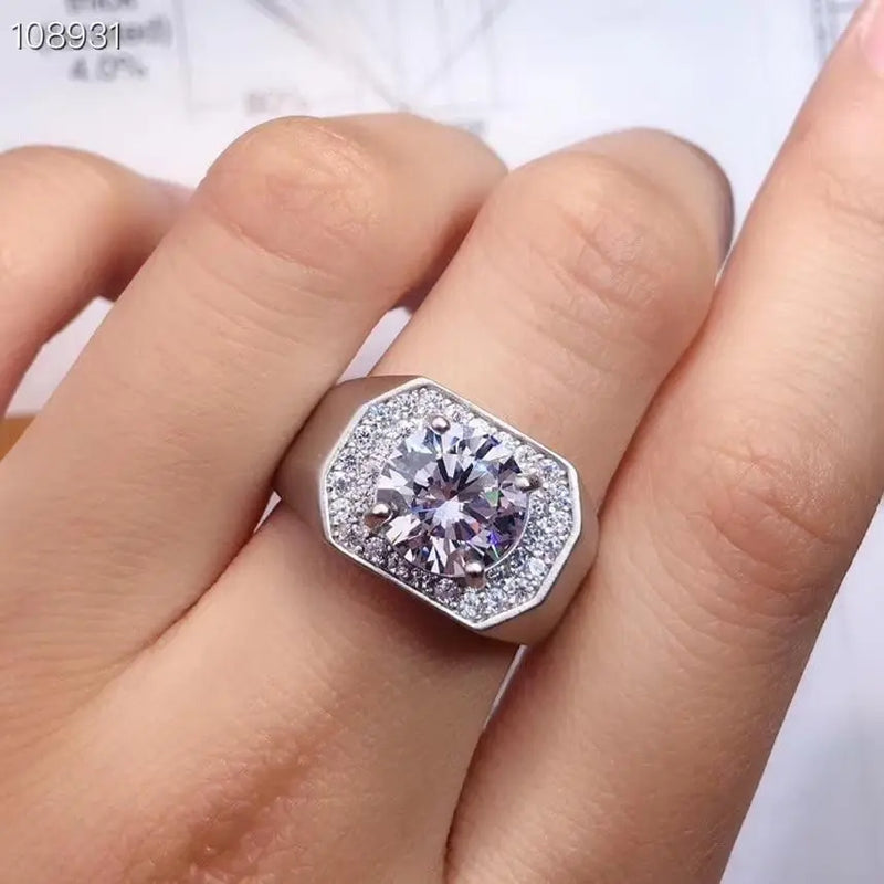 Resizable White or Yellow Gold Plated Halo Moissanite Ring 3ct Stone Moissanite Engagement Rings & Jewelry | Luxus Moissanite