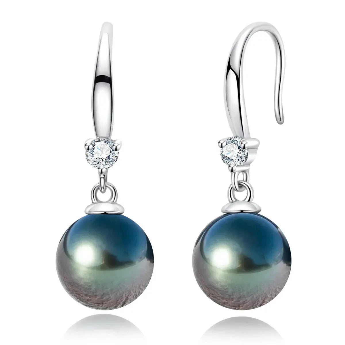 SILVER 9 - 12MM TAHITIAN PEARL AND MOISSANITE DROP EARRINGS Moissanite Engagement Rings & Jewelry | Luxus Moissanite