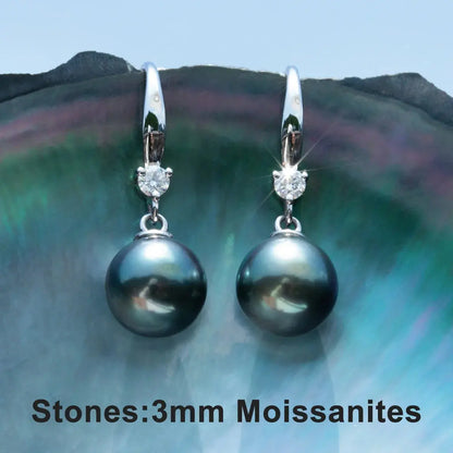 SILVER 9 - 12MM TAHITIAN PEARL AND MOISSANITE DROP EARRINGS Moissanite Engagement Rings & Jewelry | Luxus Moissanite