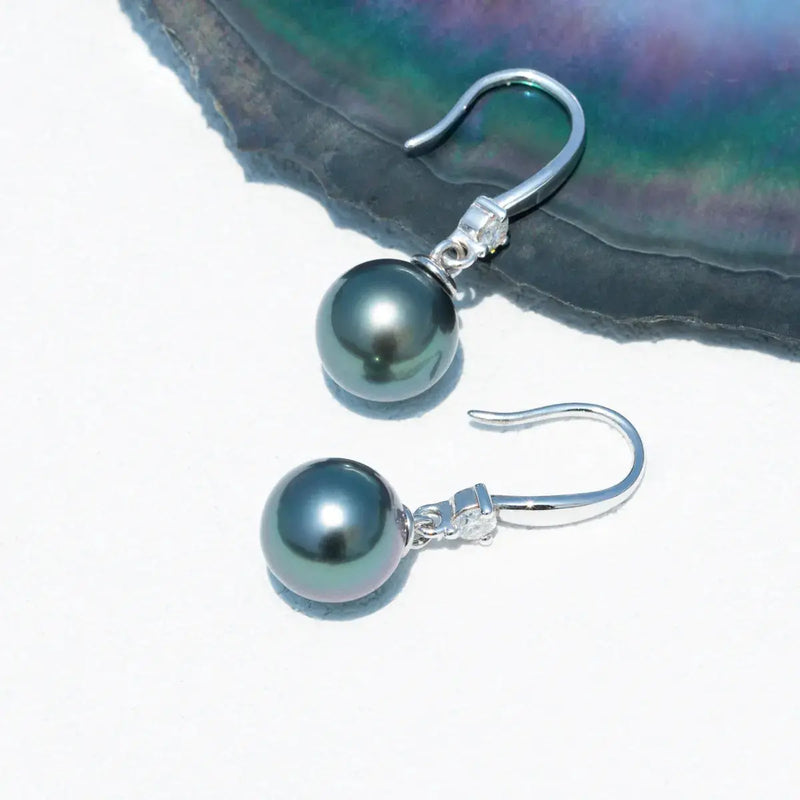 SILVER 9 - 12MM TAHITIAN PEARL AND MOISSANITE DROP EARRINGS Moissanite Engagement Rings & Jewelry | Luxus Moissanite