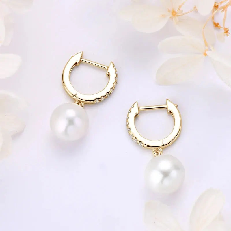SILVER 9MM FRESHWATER PEARL DROP AND MOISSANITE HOOP EARRINGS Moissanite Engagement Rings & Jewelry | Luxus Moissanite