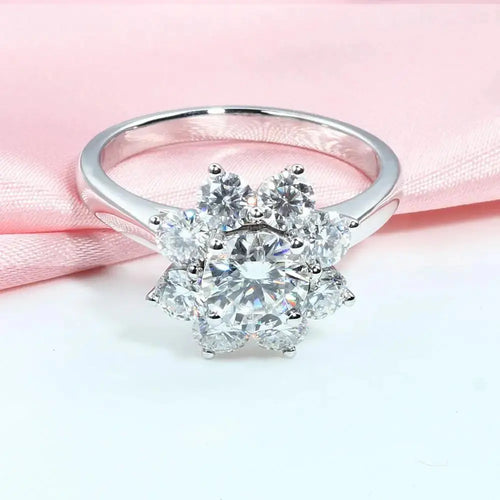 SUNFLOWER HALO MOISSANITE ENGAGEMENT RING 1CT Moissanite Engagement Rings & Jewelry | Luxus Moissanite | Halo Moissanite Rings | Halo Moissanite Rings