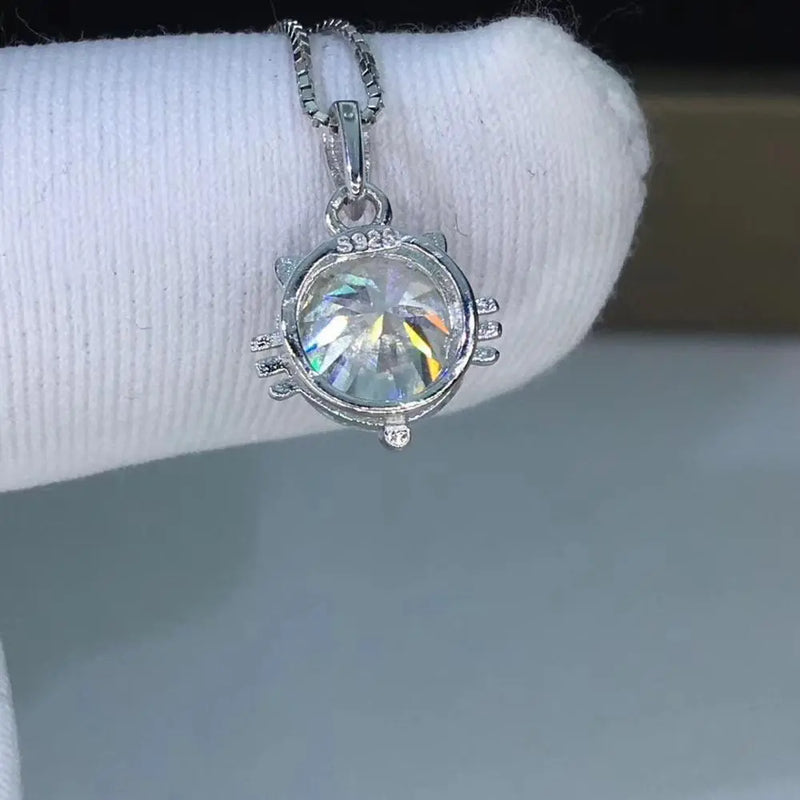 Silver Cat Face Moissanite Necklace / Pendant 1ct & 2ct Options Moissanite Engagement Rings & Jewelry | Luxus Moissanite