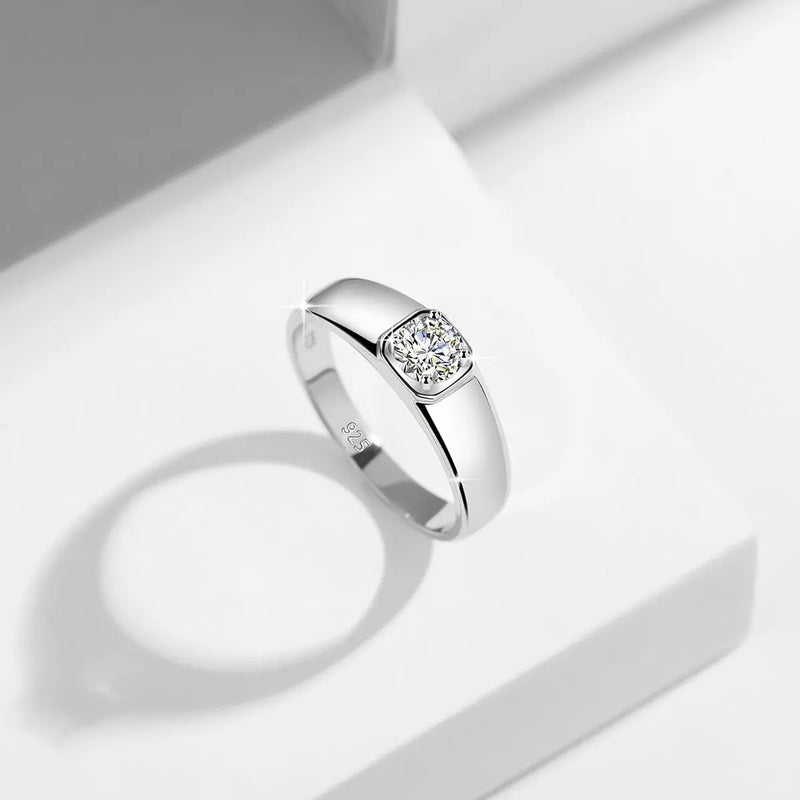 Silver Men's Moissanite Engagement Ring 0.5ct Center Stone Moissanite Engagement Rings & Jewelry | Luxus Moissanite