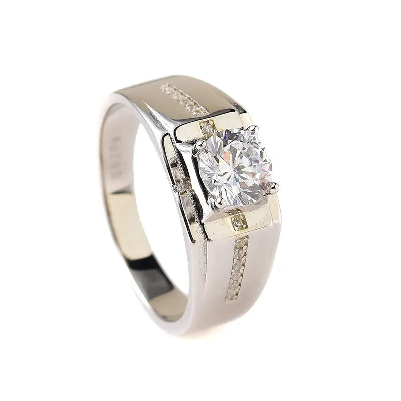 Silver Men's Moissanite Engagement Ring 1 - 3ct Center Stone Moissanite Engagement Rings & Jewelry - SILVER MEN'S MOISSANITE ENGAGEMENT RING FOR HIM | Luxus Moissanite