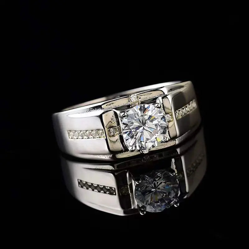 Silver Men's Moissanite Engagement Ring 1 - 3ct Center Stone Moissanite Engagement Rings & Jewelry - SILVER MEN'S MOISSANITE ENGAGEMENT RING FOR HIM | Luxus Moissanite