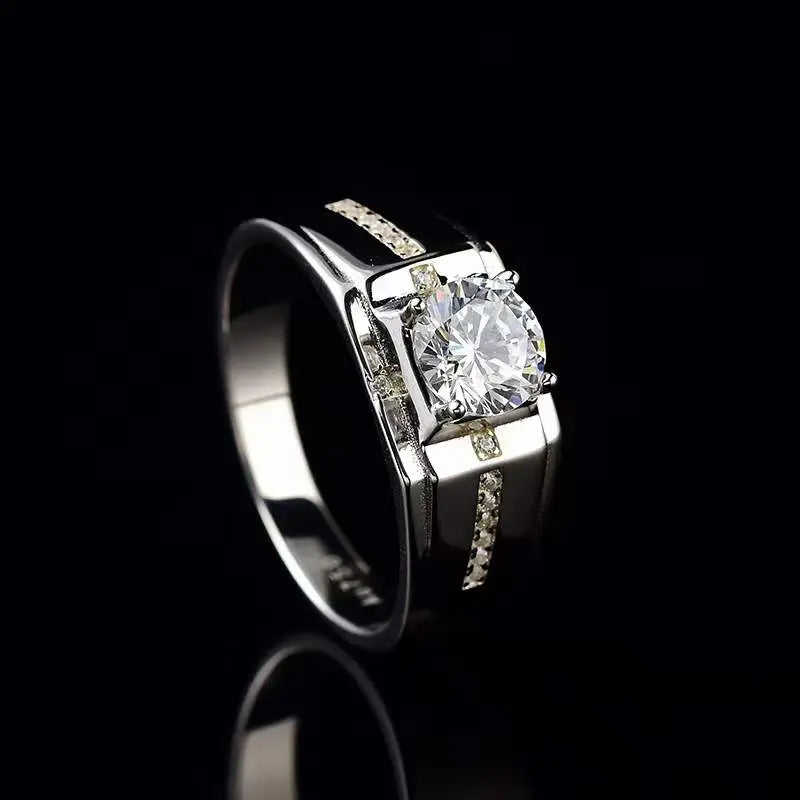 Silver Men's Moissanite Engagement Ring 1 - 3ct Center Stone Moissanite Engagement Rings & Jewelry - SILVER MEN'S MOISSANITE ENGAGEMENT RING FOR HIM| Luxus Moissanite
