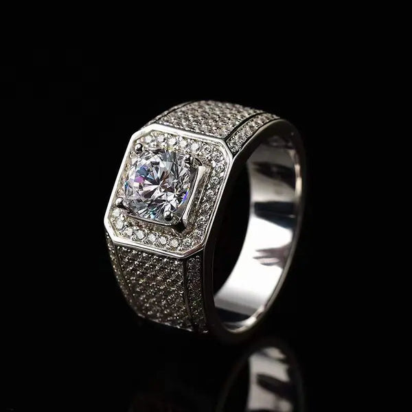 Silver Men's Moissanite Engagement Ring 1 - 3ct Center Stone Moissanite Engagement Rings & Jewelry | engagement ring for man | Luxus Moissanite
