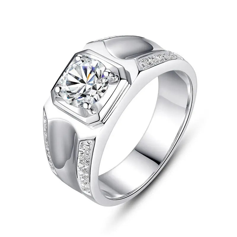Silver Men's Moissanite Engagement Ring 1 - 3ct Center Stone Moissanite Engagement Rings & Jewelry - Silver Mens Band| Luxus Moissanite
