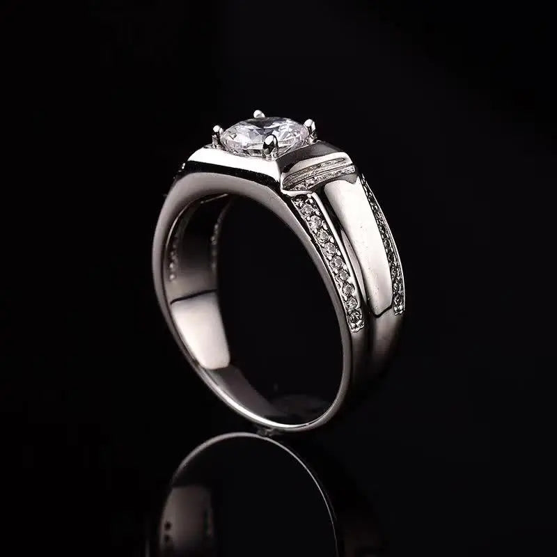 Silver Men's Moissanite Engagement Ring 1 - 3ct Center Stone Moissanite Engagement Rings & Jewelry - Silver Mens Band  | Luxus Moissanite