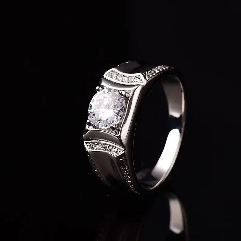 Silver Men's Moissanite Engagement Ring 1 - 3ct Center Stone Moissanite Engagement Rings & Jewelry - Silver Mens Band | Luxus Moissanite