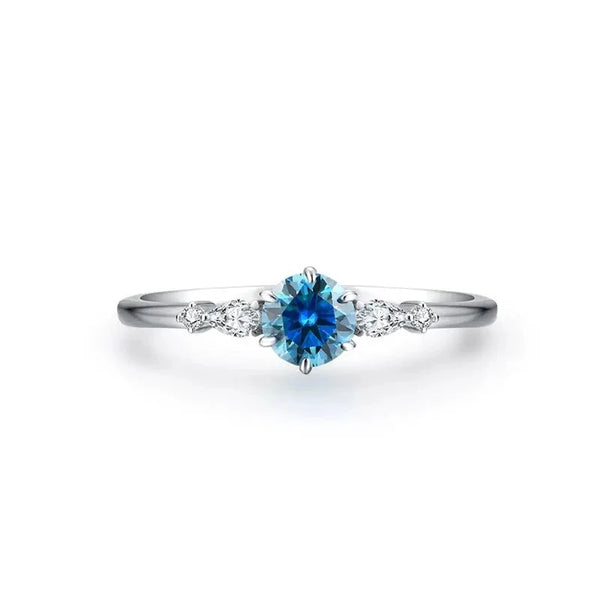 Silver or Gold 0.5ct Blue Ocean Moissanite Ring with Side Accent Stones Moissanite Engagement Rings & Jewelry | Luxus Moissanite
