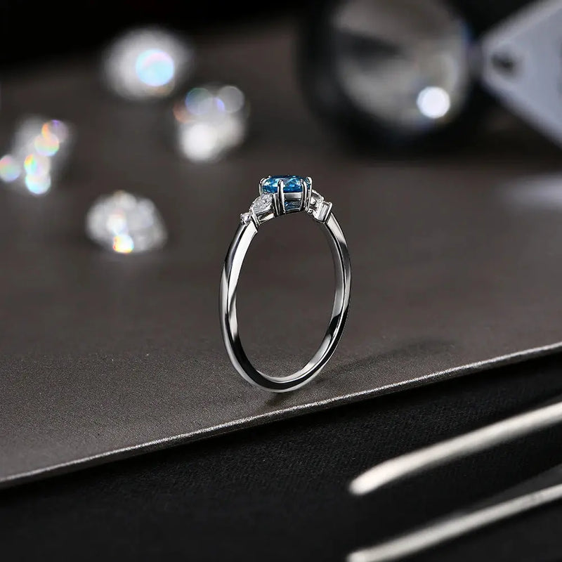 Silver or Gold 0.5ct Blue Ocean Moissanite Ring with Side Accent Stones Moissanite Engagement Rings & Jewelry | Luxus Moissanite