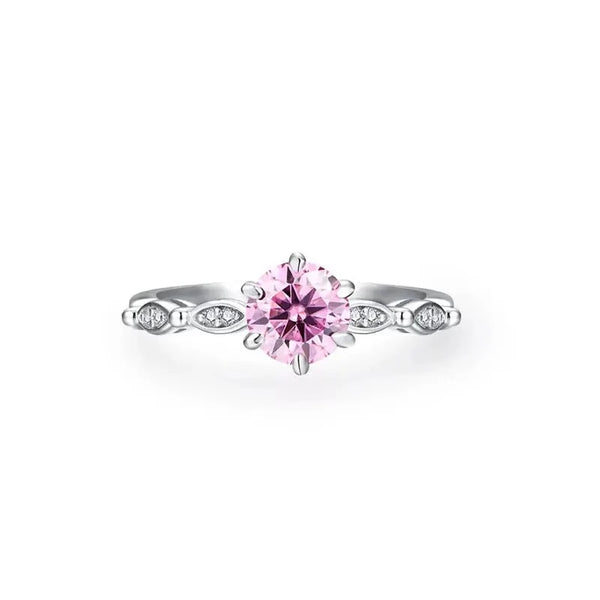 Silver or Gold 1.0ct Pink Moissanite Ring with Side Accent Stones Moissanite Engagement Rings & Jewelry | Luxus Moissanite