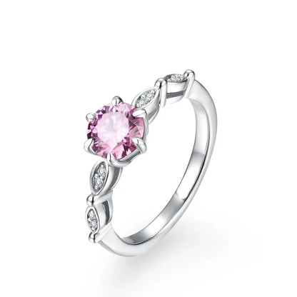 Silver or Gold 1.0ct Pink Moissanite Ring with Side Accent Stones Moissanite Engagement Rings & Jewelry | Luxus Moissanite