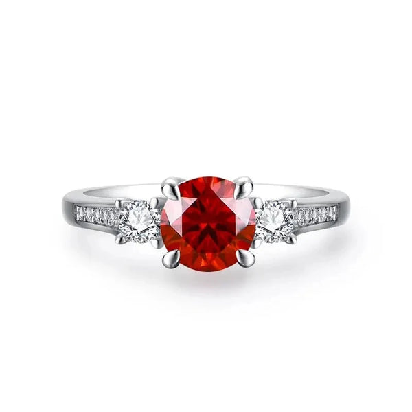Silver or Gold 1ct Red Moissanite Ring Side Stones and Band Accents 1.3 ctw Moissanite Engagement Rings & Jewelry | Luxus Moissanite