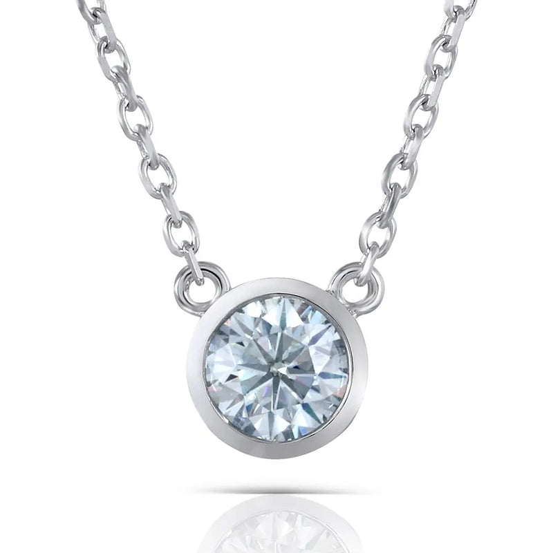 Slight Blue Moissanite Stone Necklace Platinum Plated Silver 1ct ...