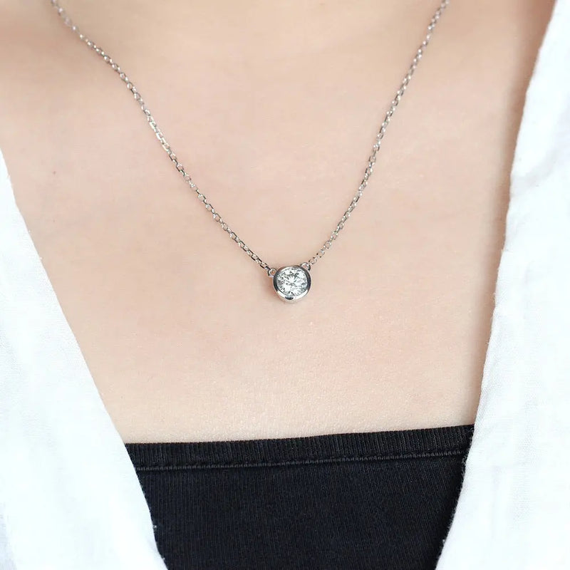 Slight Blue Moissanite Stone Necklace Platinum Plated Silver 1ct ...