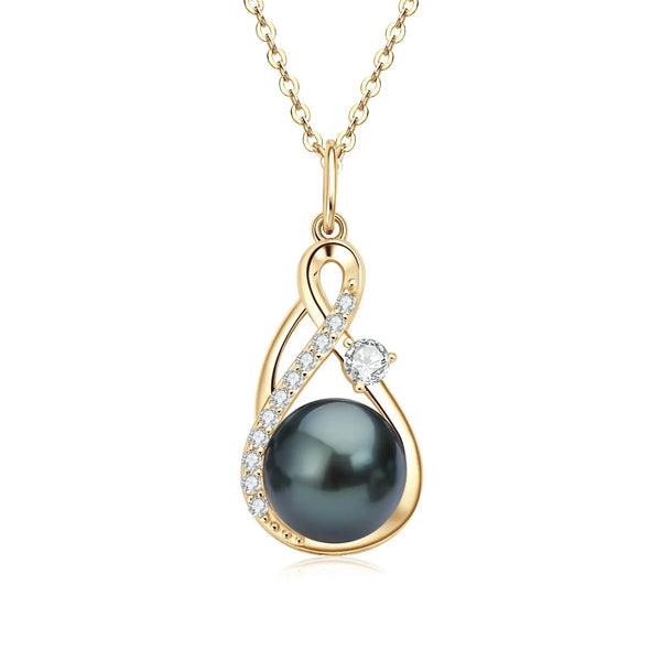 SILVER 10MM FRESHWATER / TAHITIAN BLACK PEARL AND MOISSANITE INFINITE PENDANT NECKLACE Moissanite Engagement Rings & Jewelry | Luxus Moissanite