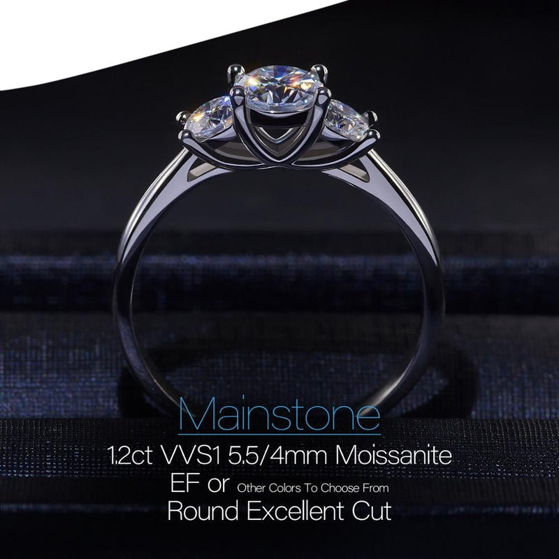 White Gold Plated 3 Stone Moissanite Ring 1.15ct (multiple colors) Moissanite Engagement Rings & Jewelry | Luxus Moissanite