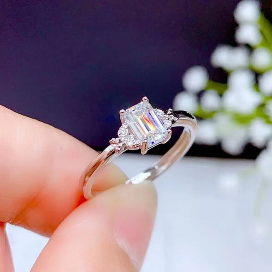 White Gold Plated Emerald Cut Moissanite Ring 0.5ct Moissanite Engagement Rings & Jewelry | Luxus Moissanite | &nbsp;Gorgeous Engagement Ring