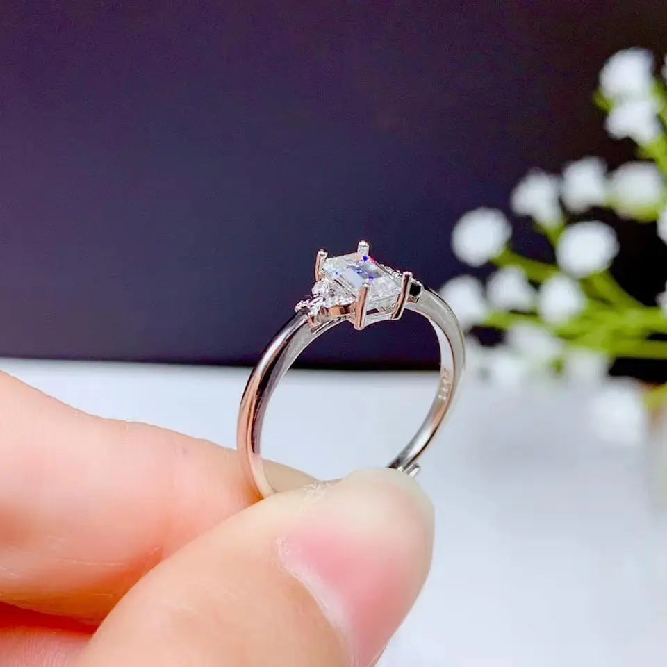 White Gold Plated Emerald Cut Moissanite Ring 0.5ct Moissanite Engagement Rings & Jewelry | Luxus Moissanite | Gorgeous Engagement Ring