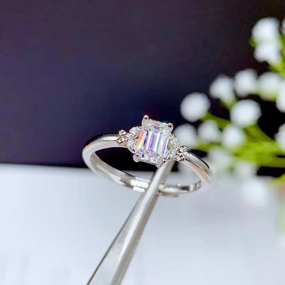 White Gold Plated Emerald Cut Moissanite Ring 0.5ct Moissanite Engagement Rings & Jewelry | Luxus Moissanite | Gorgeous Engagement Ring